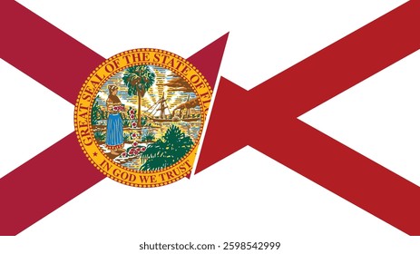 Alabama and Florida states grunge brush flags connection, vector