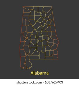 Alabama gradient outline, stroke of map with administrative division. Modern line style vector illustration