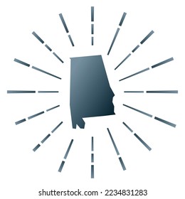 Alabama gradiented sunburst. Map of the US state with colorful star rays. Alabama illustration in digital, technology, internet, network style. Vector illustration.