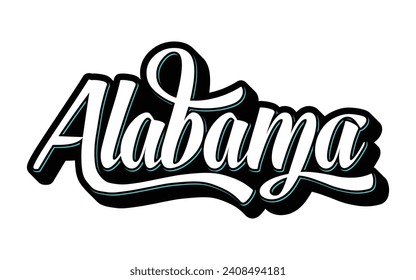 Vector de caligrafía de diseño de grabado a mano de Alabama, vector de texto Alabama diseño de tipografía de moda