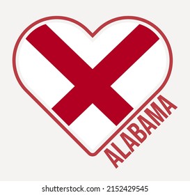 Alabama heart flag badge. Made with Love from Alabama logo. Flag of the US state in heart shape. Vector illustration.