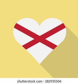 Alabama heart flag flat style with long shadow. Patriotic design. Vector EPS10