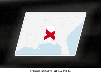 Alabama Highlighted in Flag Colors on Geographic Map. Modern Map on a dark abstract backdrop.