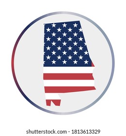 Alabama icon. Shape of the US state with Alabama flag. Round sign with flag colors gradient ring. Classy vector illustration.