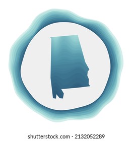 Logo de Alabama. Insignia del estado estadounidense. Signo circular en capas alrededor de la forma de la frontera de Alabama. Increíble ilustración vectorial.
