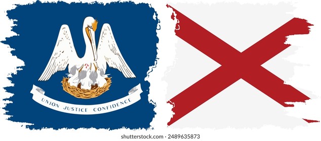 Alabama and Louisiana states grunge brush flags connection, vector