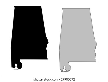 Alabama map. Black and white. Mercator projection.