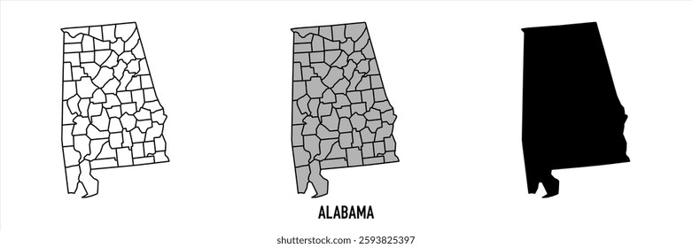Alabama Map - black World Map, outline International vector template with High detailed isolated on white background - Vector