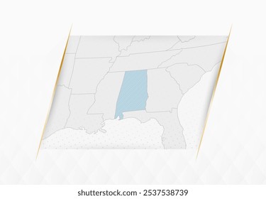 Mapa do Alabama em azul com sotaques dourados emoldurados. Mapa moderno do vetor do Alabama. Ilustração de vetor.