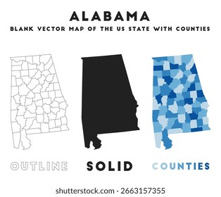 Mapa de Alabama. Fronteras de Alabama para su infografía. Forma de estado de Vector. Ilustración vectorial.