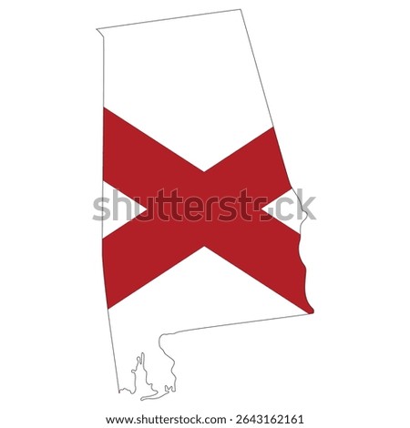 Alabama map with  flag. Flag of Alabama state on map. 