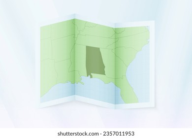 Mapa de Alabama, papel doblado con mapa de Alabama. Ilustración vectorial.
