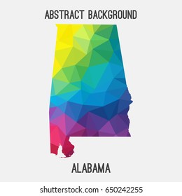 Alabama map in geometric polygonal,mosaic style in rainbow colors.Abstract tessellation,modern design background,low poly. Vector illustration.