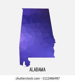 Alabama map in geometric polygonal,mosaic style.Abstract tessellation,modern design background,low poly. Geometric cover, mockup. Vector illustration.