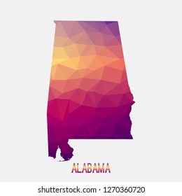 Alabama map in geometric polygonal,mosaic style.Abstract tessellation,modern design background,low poly. Geometric cover, mockup. Vector illustration.