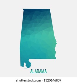 Alabama map in geometric polygonal,mosaic style.Abstract tessellation,modern design background,low poly. Geometric cover, mockup. Vector illustration.