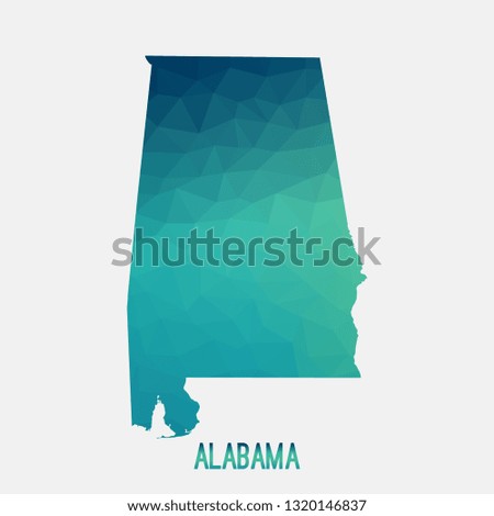Alabama map in geometric polygonal,mosaic style.Abstract tessellation,modern design background,low poly. Geometric cover, mockup. Vector illustration.
