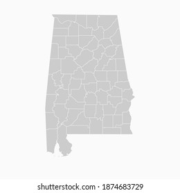 Alabama Map Gray Color. Geographic Isolated Gray Vector Country Border Map Of Alabama. Vector Illustration