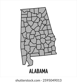 Alabama map in grey style isolated on white background. Vector illustration.	
