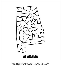Icono de mapa de Alabama aislado sobre fondo blanco. Mapa de esquema. Icono de línea simple. Ilustración vectorial