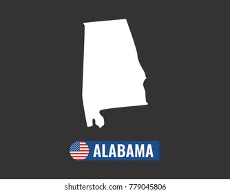 Alabama map isolated on black background silhouette. Alabama USA state. American flag. Vector illustration.