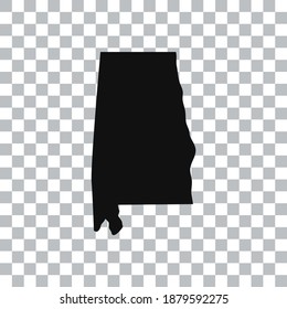 Mapa de Alabama aislado sobre un fondo transparente. Mapa negro para tu diseño. Ilustración vectorial, fácil de editar.