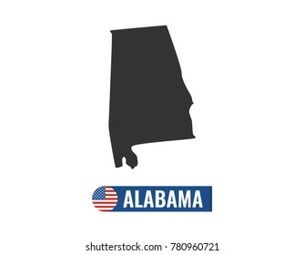 Alabama map isolated on white background silhouette. Alabama USA state. American flag. Vector illustration.