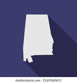 Mapa de Alabama sobre fondo azul con gran sombra