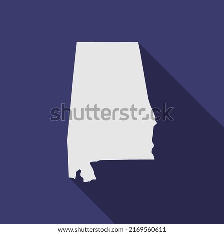 Alabama map on blue background with long shadow