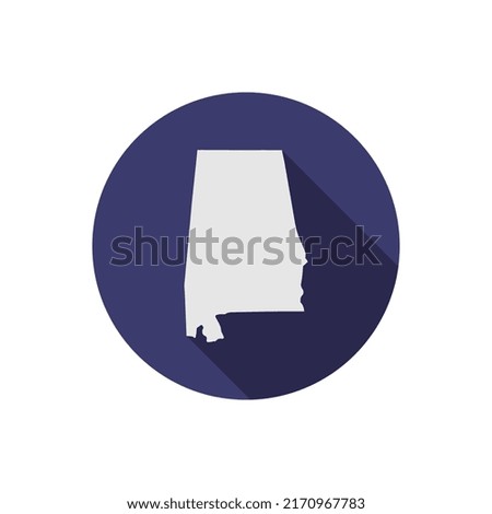 Alabama map on circle with long shadow