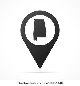 Alabama Map on location pin. Map pointer isolated on a white background.
Conceptual vector illustration.