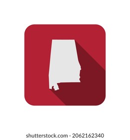 Alabama map on red square with long shadow
