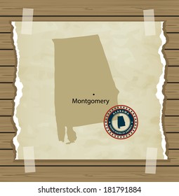Alabama map with stamp vintage vector background