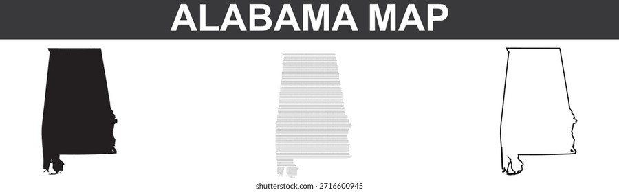 Mapa de Alabama: contornos estatales en varios estilos visuales