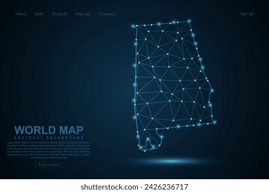 Alabama Map - USA Map Maische Linie und Punkt-Skalen auf blauem Technologie-Hintergrund. Drahtrahmen 3D Mesh polygonale Netzwerklinie, Design Kugel, Punkt und Struktur - Vektor-Illustration eps 10