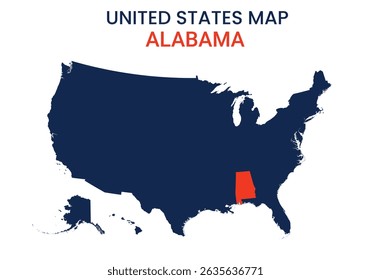 Alabama map of USA state. Alabama map vector illustration. Alabama vector map on white background.