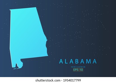 Alabama Map - USA, United States of America map, World Map International vector template with 3d, gradient blue color and stars isolated on galaxy background - Vector illustration eps 10