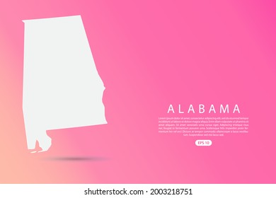 Alabama Map -  USA, United States of America map, World map vector template with 3d white color on Pink gradient background for infographic - Vector illustration eps 10