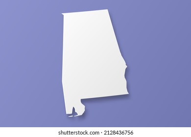 Mapa de Alabama - EE.UU., Estados Unidos de América Mapa plantilla vectorial con estilo de papel que incluye sombra y color blanco sobre fondo morado para diseño, infografía - Ilustración vectorial eps 10