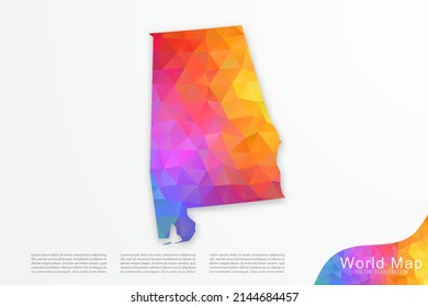 Alabama Map - USA, United States of America map vector template with polygon style and gradient colorful isolated on white background for design, infographic - Vector illustration eps 10