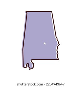 Alabama map vector illustration. Lavender colored map of southeastern state with the capital - Montgomery. United States od America, infographics, geography concepts.