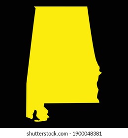 Alabama map. yellow Flat vector illustration. EPS10, yellow blank Alabama state , map of the U.S. state of Alabama,  Vector color map of Alabama state of USA  with black background