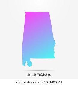 Alabama map,border with pink and turquoise gradient. Vector illustration