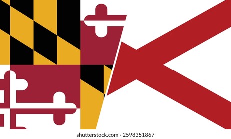Alabama and Maryland states grunge brush flags connection, vector