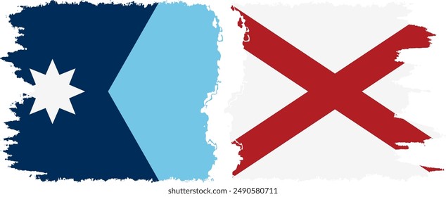 Alabama and Minnesota states grunge brush flags connection, vector