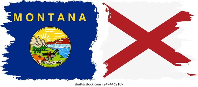 Alabama and Montana states grunge brush flags connection, vector