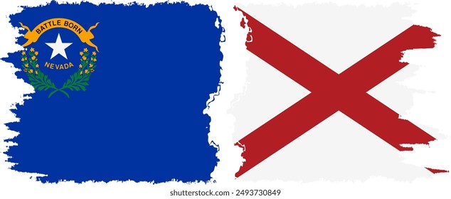 Alabama and Nevada states grunge brush flags connection, vector