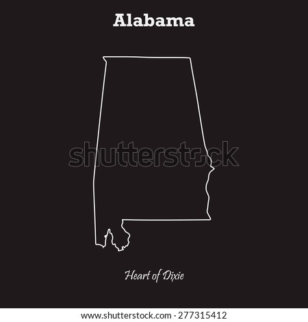 Alabama outline map,stroke. Name of state and nickname. Line style. Vector EPS8