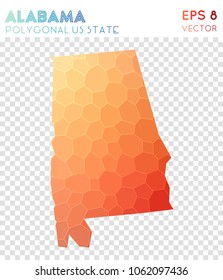 Alabama polygonal, mosaic-style US state map. Shapely low poly style, modern design for infographics or presentations.