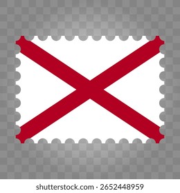Alabama postage stamp on checkered background. Vintage Alabama mail symbol for travel memorabilia, southern heritage merch, or political history projects